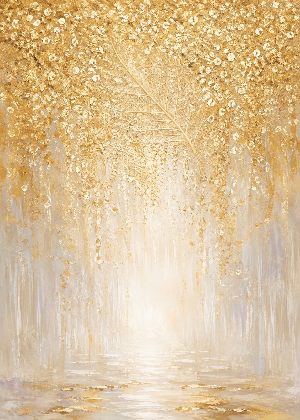 Goldener Lichterbaum mit fallenden goldenen Blaettern, Symbolbild fuer die Ausbildung Mediale Faehigkeiten