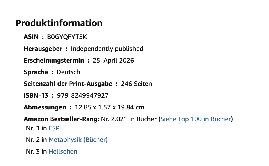 Amazon-Produktinformation zu &bdquo;Mehr als diese Welt&ldquo;: Nr. 1 in ESP, Nr. 2 in Metaphysik, Nr. 3 in Hellsehen
