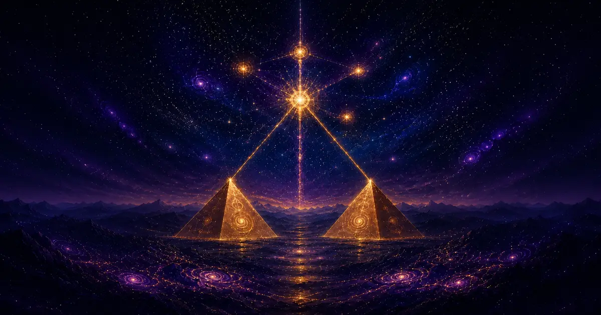 Kosmische Pyramiden unter Sternenhimmel, Symbol für den Zugang zum Nicht-Sichtbaren